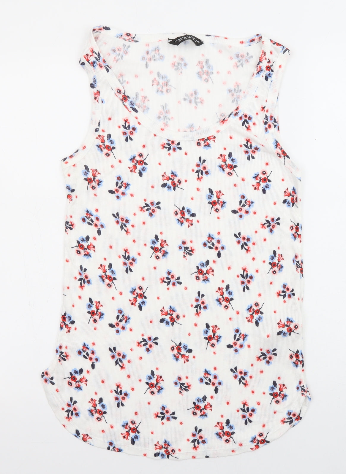 Dorothy Perkins Womens White Floral Cotton Basic Tank Size 14 Scoop Neck