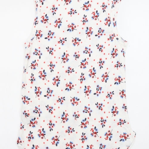 Dorothy Perkins Womens White Floral Cotton Basic Tank Size 14 Scoop Neck