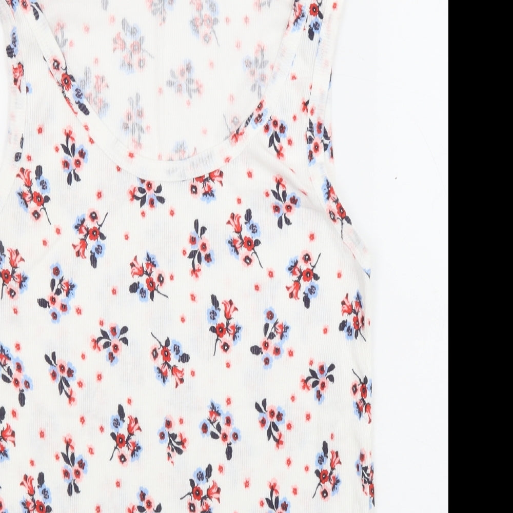 Dorothy Perkins Womens White Floral Cotton Basic Tank Size 14 Scoop Neck
