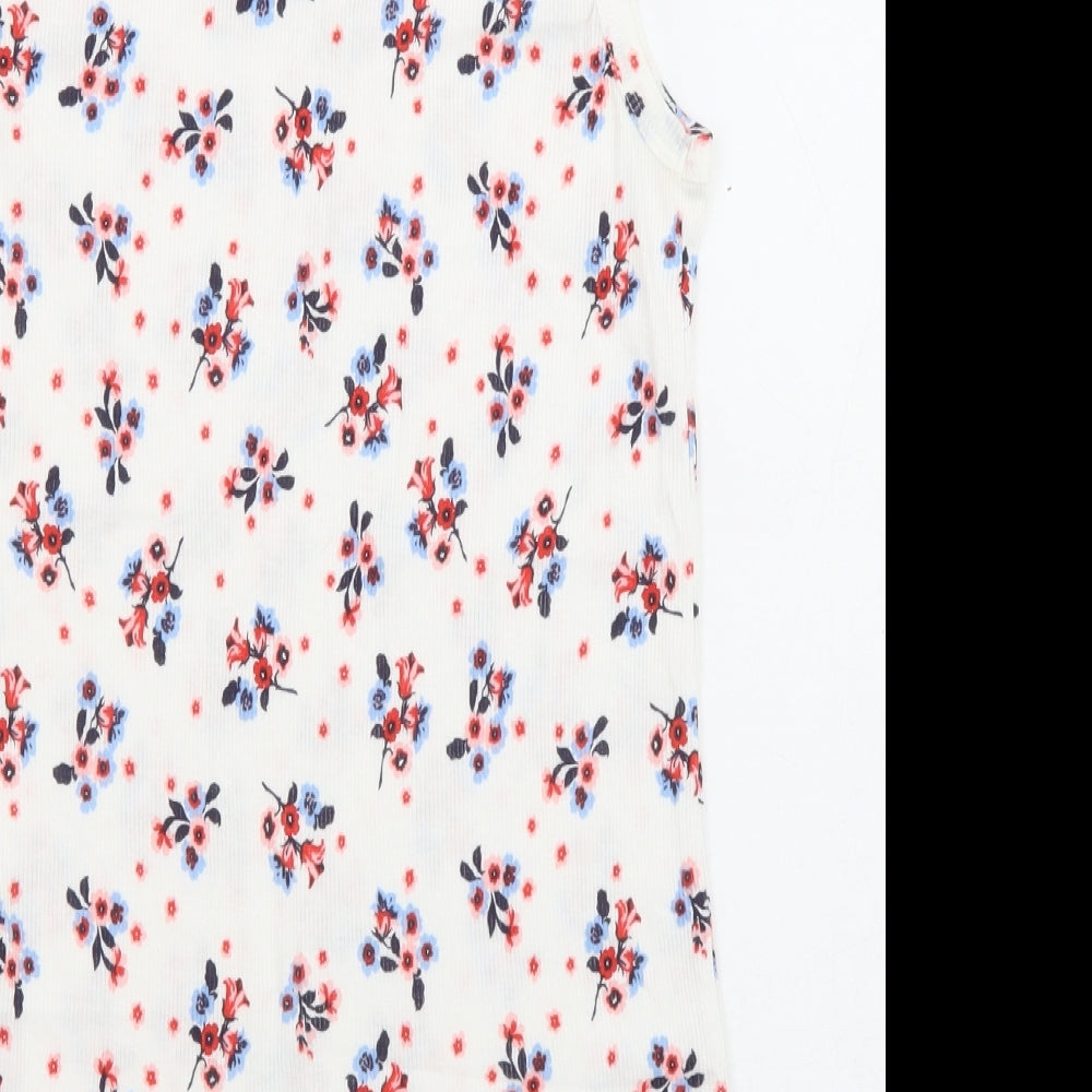 Dorothy Perkins Womens White Floral Cotton Basic Tank Size 14 Scoop Neck