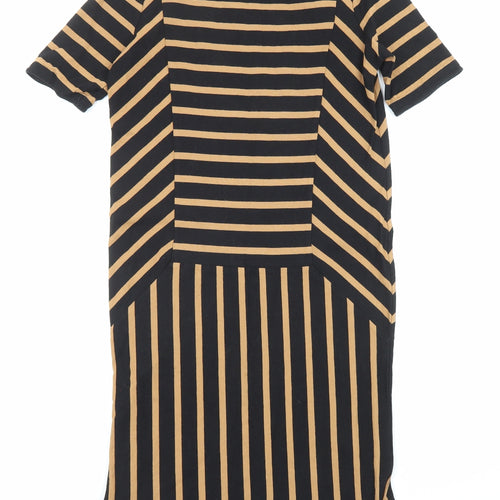 NEXT Womens Black Striped Cotton Mini Size 6 Square Neck Pullover