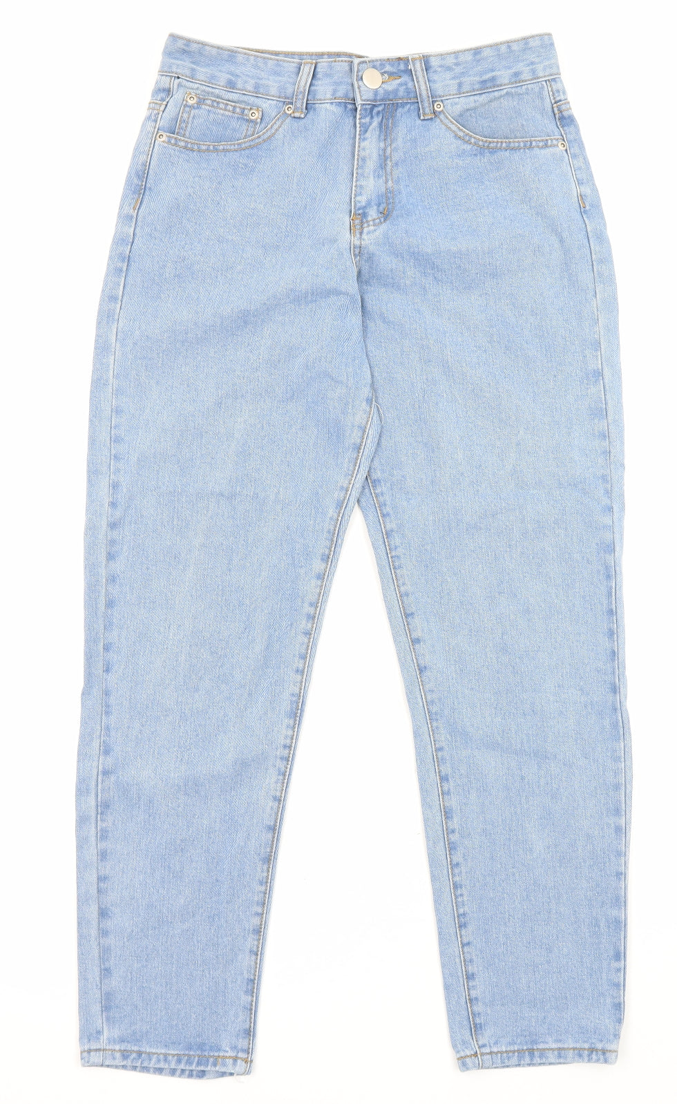 PRETTYLITTLETHING Womens Blue Cotton Straight Jeans Size 8 L28 in Regular Zip - Pockets