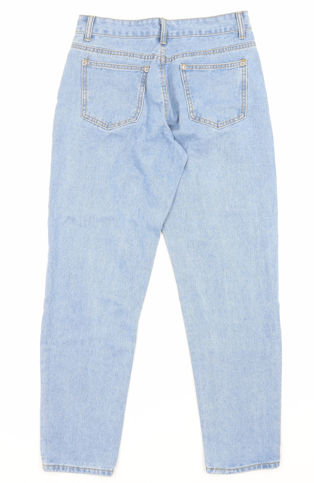 PRETTYLITTLETHING Womens Blue Cotton Straight Jeans Size 8 L28 in Regular Zip - Pockets