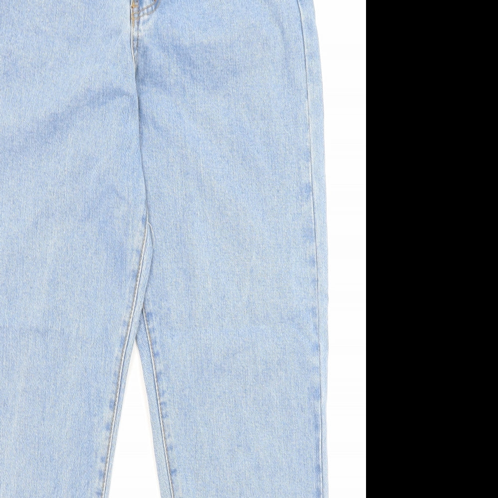 PRETTYLITTLETHING Womens Blue Cotton Straight Jeans Size 8 L28 in Regular Zip - Pockets