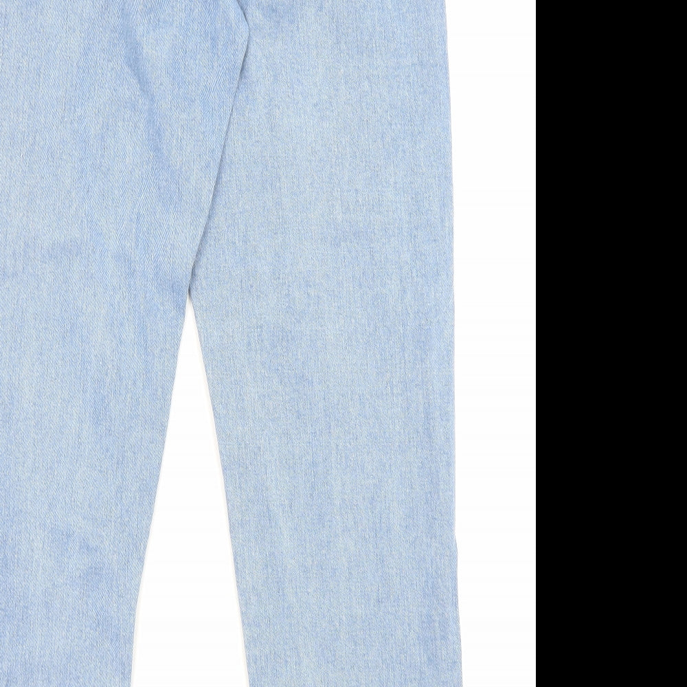 PRETTYLITTLETHING Womens Blue Cotton Straight Jeans Size 8 L28 in Regular Zip - Pockets