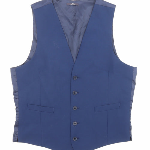 Marks and Spencer Mens Blue Wool Jacket Suit Waistcoat Size 40 Regular - Pockets