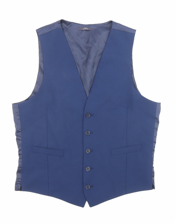 Marks and Spencer Mens Blue Wool Jacket Suit Waistcoat Size 40 Regular - Pockets