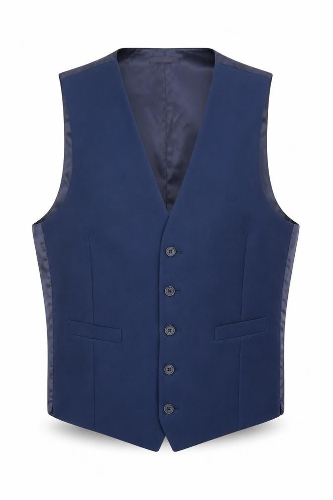 Front view of Marks & Spencer men’s blue wool jacket suit waistcoat, size 40, regular - pockets