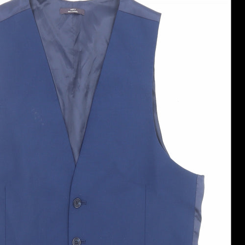 Marks and Spencer Mens Blue Wool Jacket Suit Waistcoat Size 40 Regular - Pockets