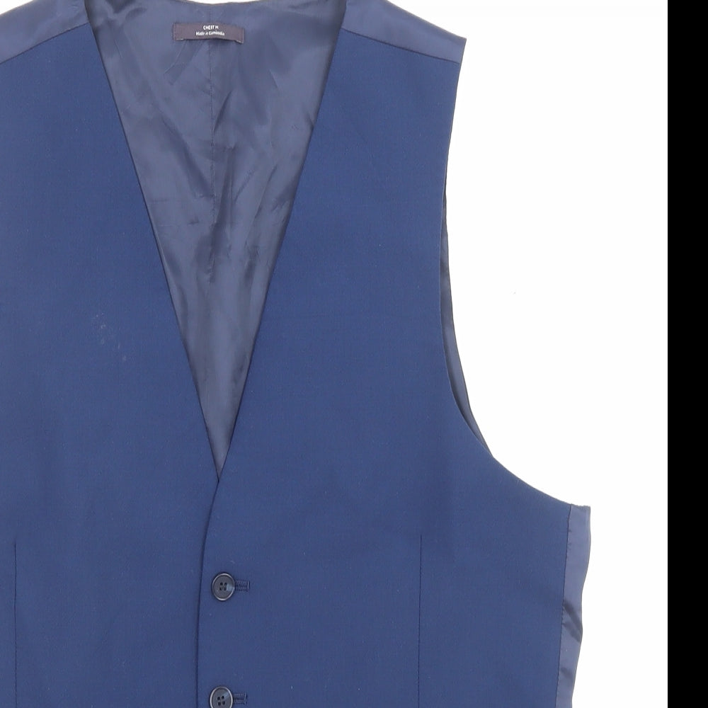 Marks and Spencer Mens Blue Wool Jacket Suit Waistcoat Size 40 Regular - Pockets