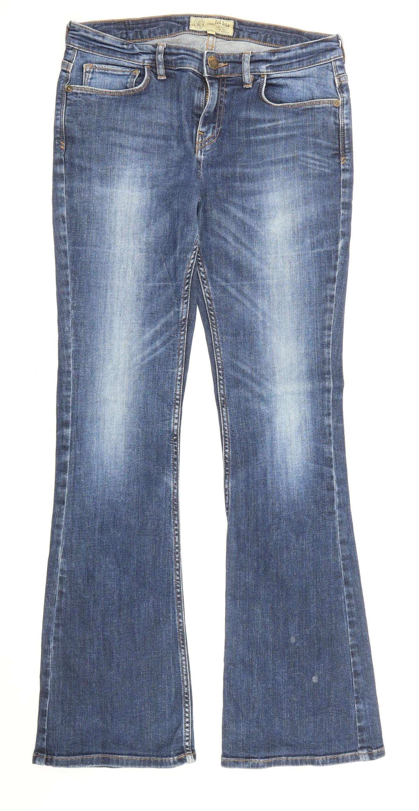 Fat Face Womens Blue Cotton Flared Jeans Size 10 L30 in Regular Zip - Pockets
