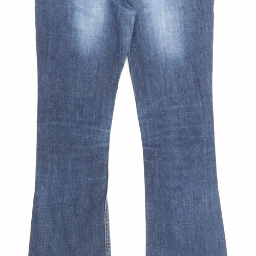 Fat Face Womens Blue Cotton Flared Jeans Size 10 L30 in Regular Zip - Pockets