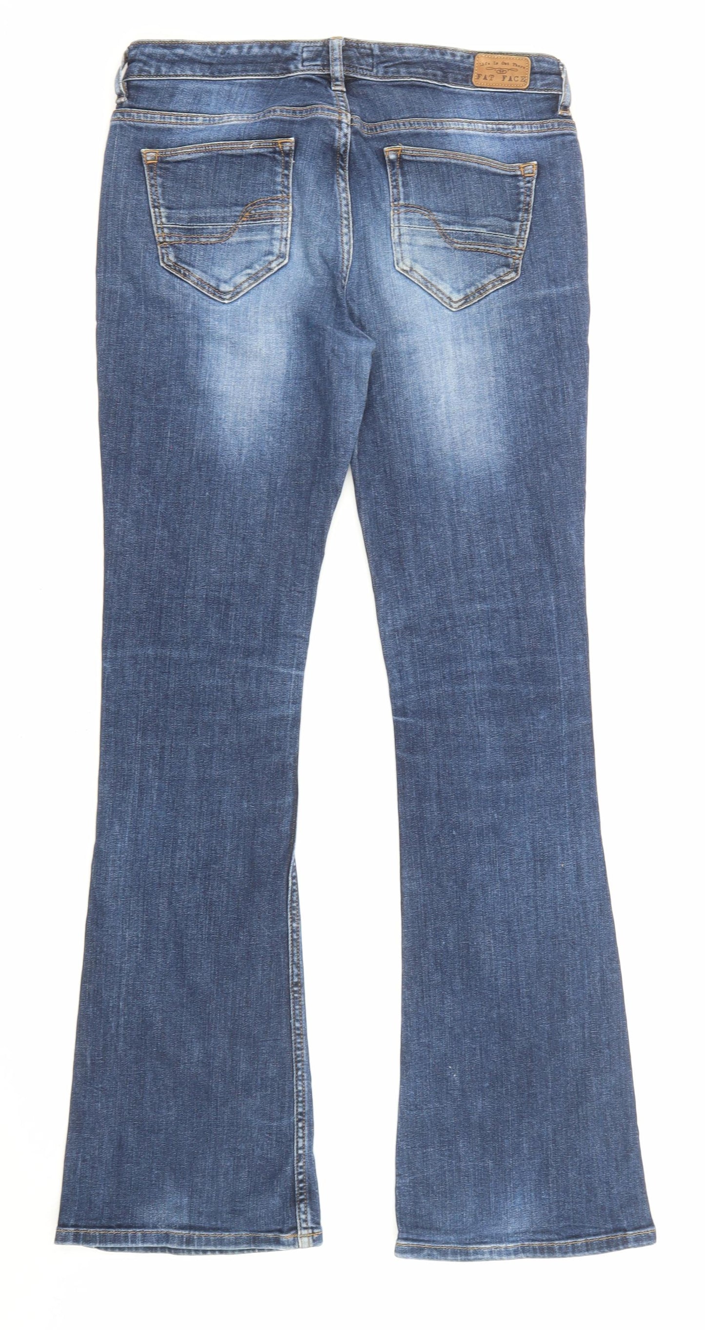Fat Face Womens Blue Cotton Flared Jeans Size 10 L30 in Regular Zip - Pockets
