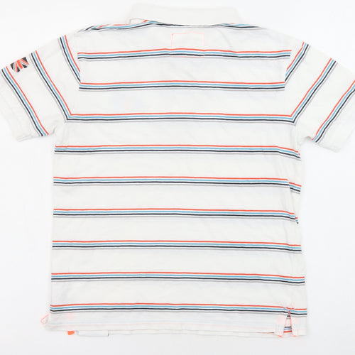 Marks and Spencer Boys White Striped Cotton Basic Polo Size 9-10 Years Collared Button