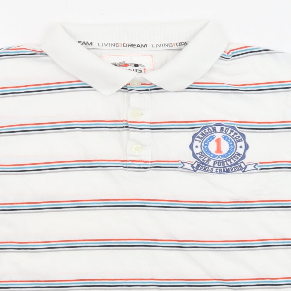 Marks and Spencer Boys White Striped Cotton Basic Polo Size 9-10 Years Collared Button