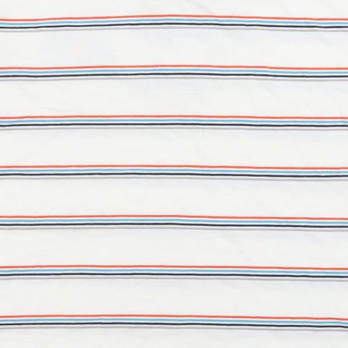 Marks and Spencer Boys White Striped Cotton Basic Polo Size 9-10 Years Collared Button