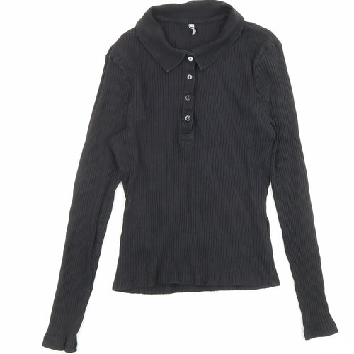 Only Womens Black Cotton Basic Button-Up Size L Collared