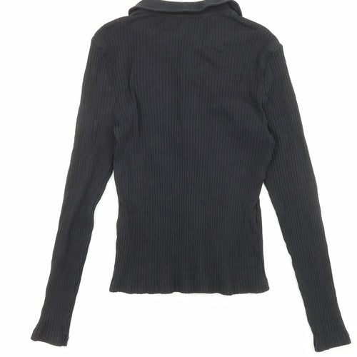 Only Womens Black Cotton Basic Button-Up Size L Collared