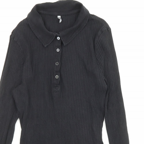 Only Womens Black Cotton Basic Button-Up Size L Collared