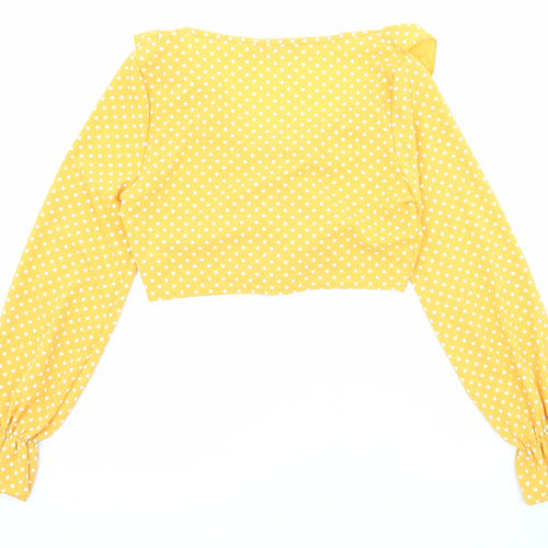 Boohoo Womens Yellow Polka Dot Polyester Cropped Blouse Size 8 V-Neck