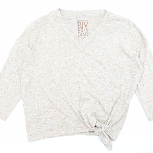 River Island Womens Beige V-Neck Polyester Pullover Jumper Size S