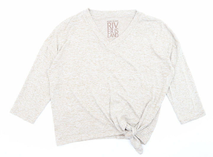 River Island Womens Beige V-Neck Polyester Pullover Jumper Size S