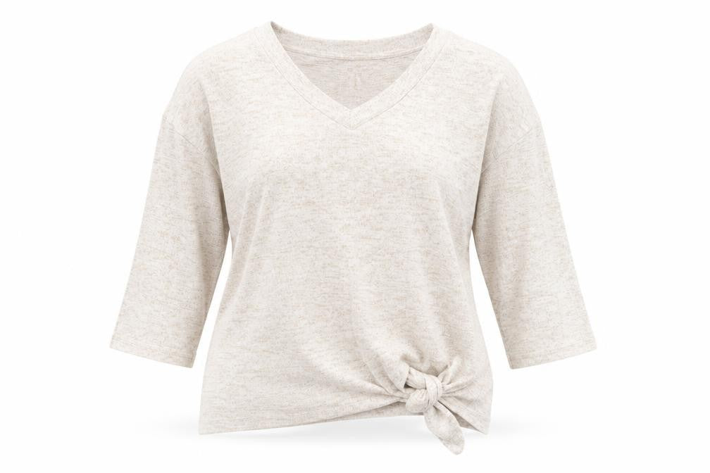 Front view of River Island women’s beige v-neck polyester jumper, size S