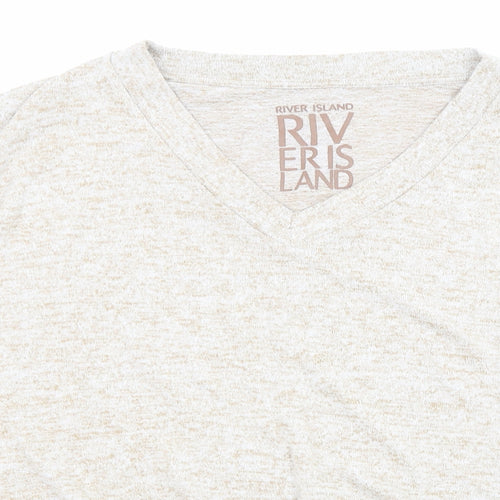 River Island Womens Beige V-Neck Polyester Pullover Jumper Size S