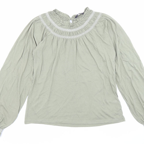 Marks and Spencer Womens Green Cotton Basic T-Shirt Size 6 Boat Neck