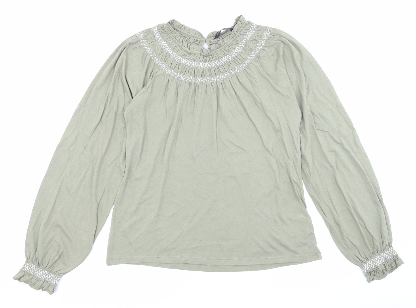 Marks and Spencer Womens Green Cotton Basic T-Shirt Size 6 Boat Neck