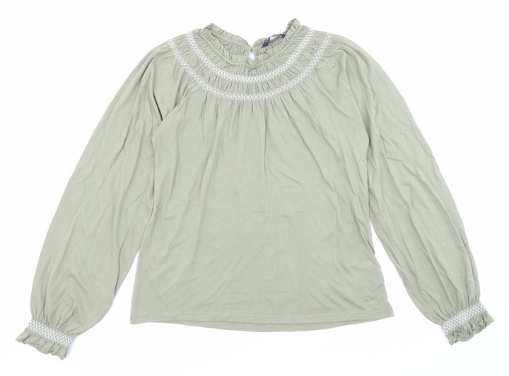 Marks and Spencer Womens Green Cotton Basic T-Shirt Size 6 Boat Neck