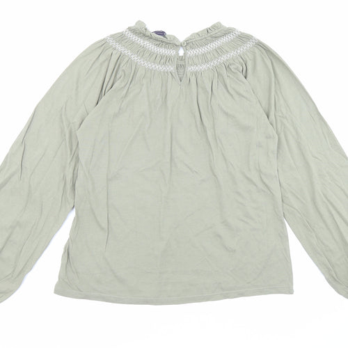 Marks and Spencer Womens Green Cotton Basic T-Shirt Size 6 Boat Neck