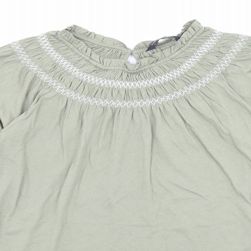 Marks and Spencer Womens Green Cotton Basic T-Shirt Size 6 Boat Neck