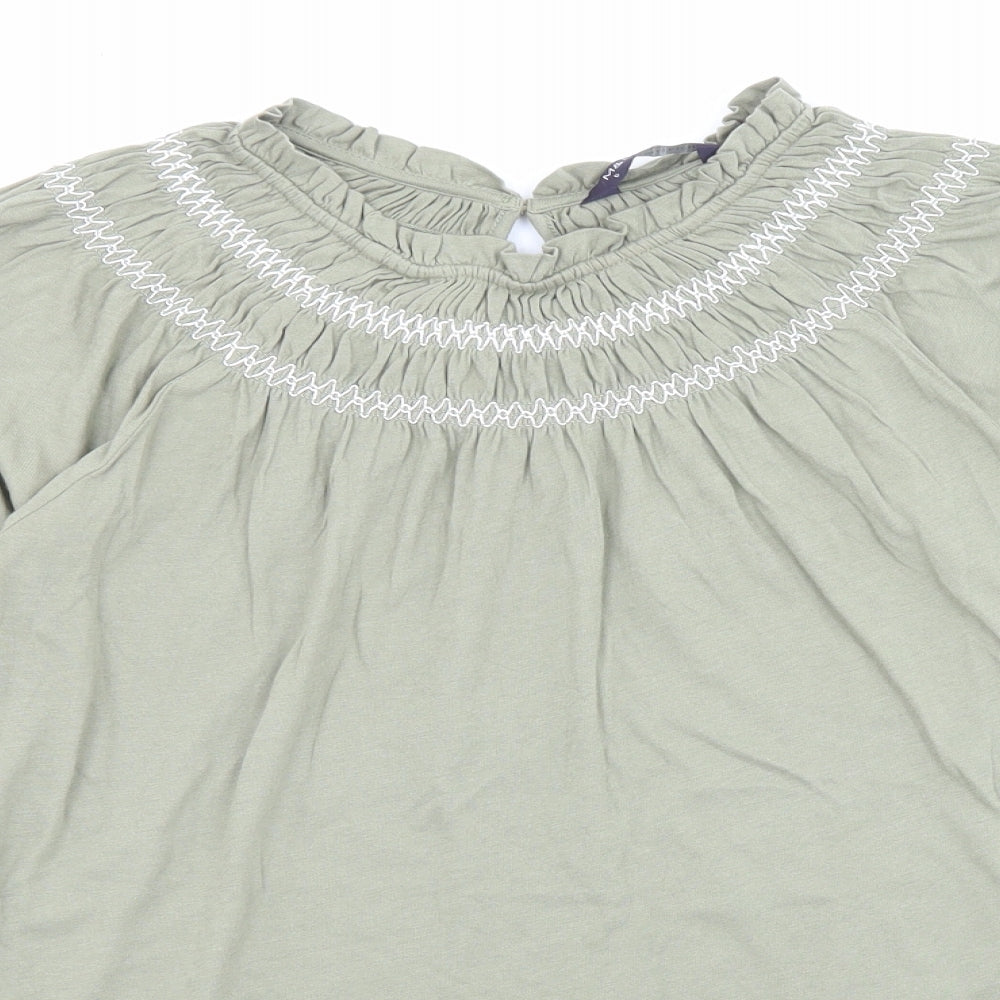 Marks and Spencer Womens Green Cotton Basic T-Shirt Size 6 Boat Neck