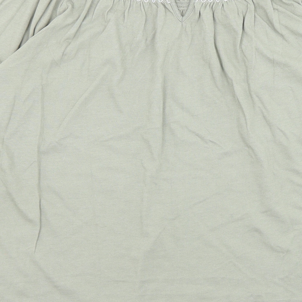 Marks and Spencer Womens Green Cotton Basic T-Shirt Size 6 Boat Neck
