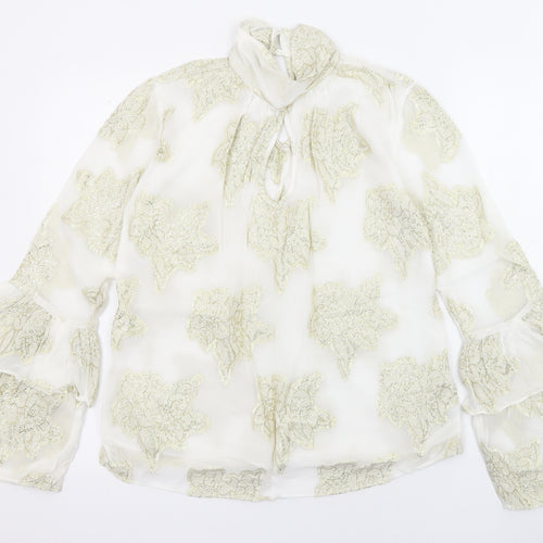 Miss Selfridge Womens White Floral Viscose Basic Blouse Size 6 Halter - Flared and layered sleeves