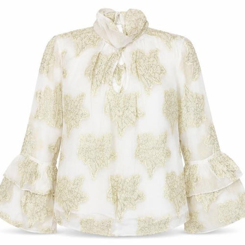 Miss Selfridge Womens White Floral Viscose Basic Blouse Size 6 Halter - Flared and layered sleeves