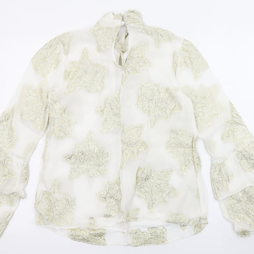 Miss Selfridge Womens White Floral Viscose Basic Blouse Size 6 Halter - Flared and layered sleeves