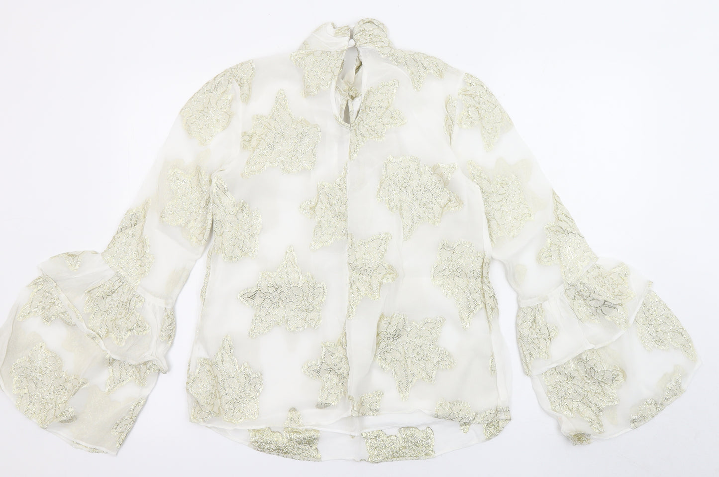 Miss Selfridge Womens White Floral Viscose Basic Blouse Size 6 Halter - Flared and layered sleeves