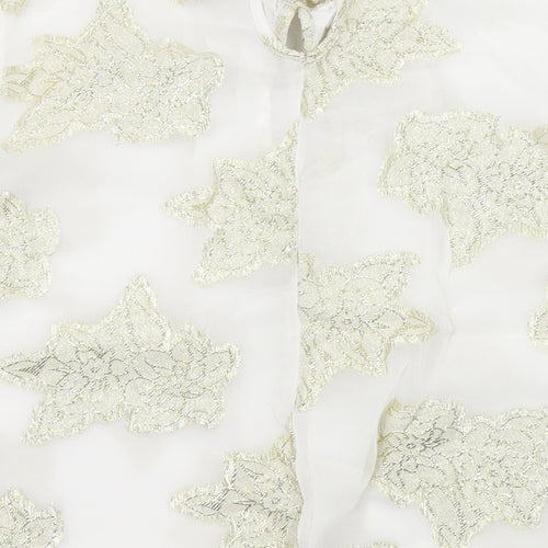 Miss Selfridge Womens White Floral Viscose Basic Blouse Size 6 Halter - Flared and layered sleeves