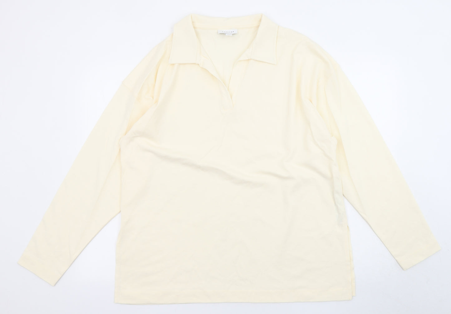Topshop Womens Ivory Cotton Basic T-Shirt Size S V-Neck - Collared