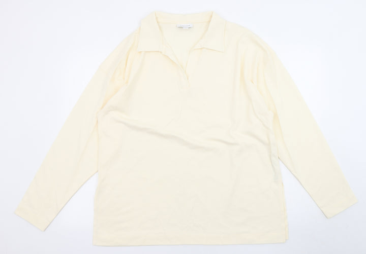 Topshop Womens Ivory Cotton Basic T-Shirt Size S V-Neck - Collared