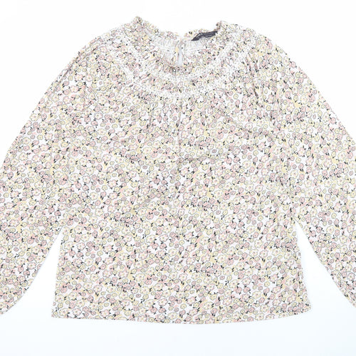 Marks and Spencer Womens Multicoloured Floral Cotton Basic T-Shirt Size 6 V-Neck - Balloon sleeves