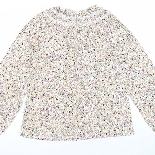 Marks and Spencer Womens Multicoloured Floral Cotton Basic T-Shirt Size 6 V-Neck - Balloon sleeves