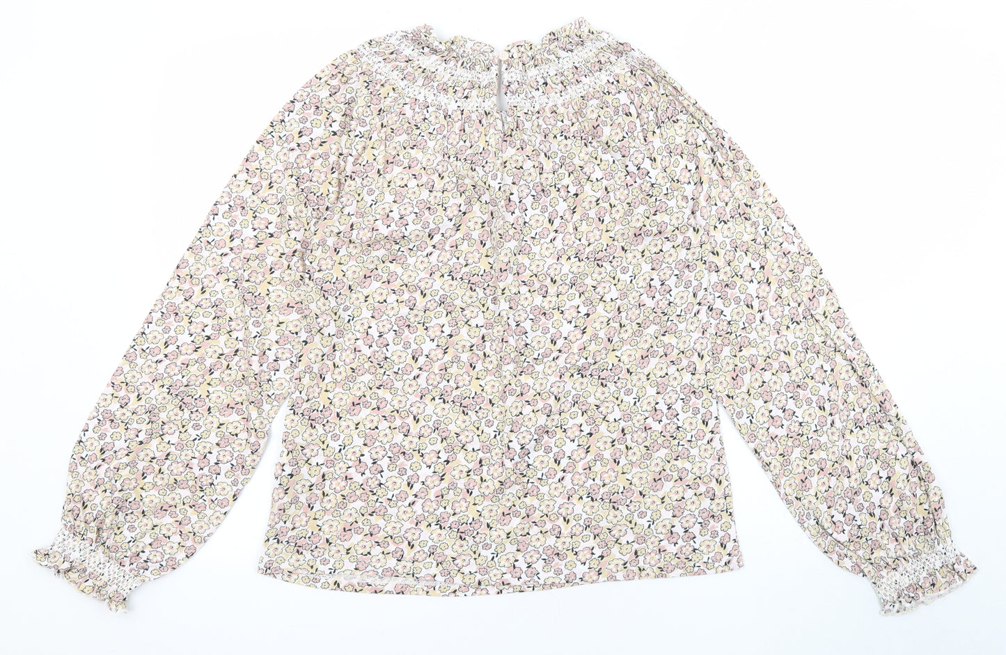 Marks and Spencer Womens Multicoloured Floral Cotton Basic T-Shirt Size 6 V-Neck - Balloon sleeves