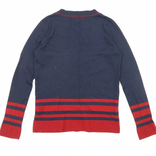 H&M Womens Blue V-Neck Striped Acrylic Cardigan Jumper Size S