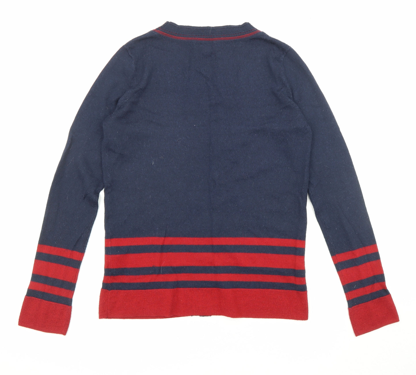 H&M Womens Blue V-Neck Striped Acrylic Cardigan Jumper Size S