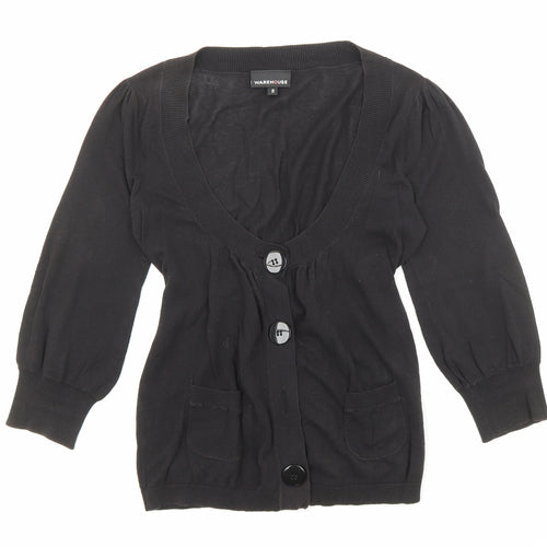 Warehouse Womens Black V-Neck Cotton Cardigan Jumper Size 10