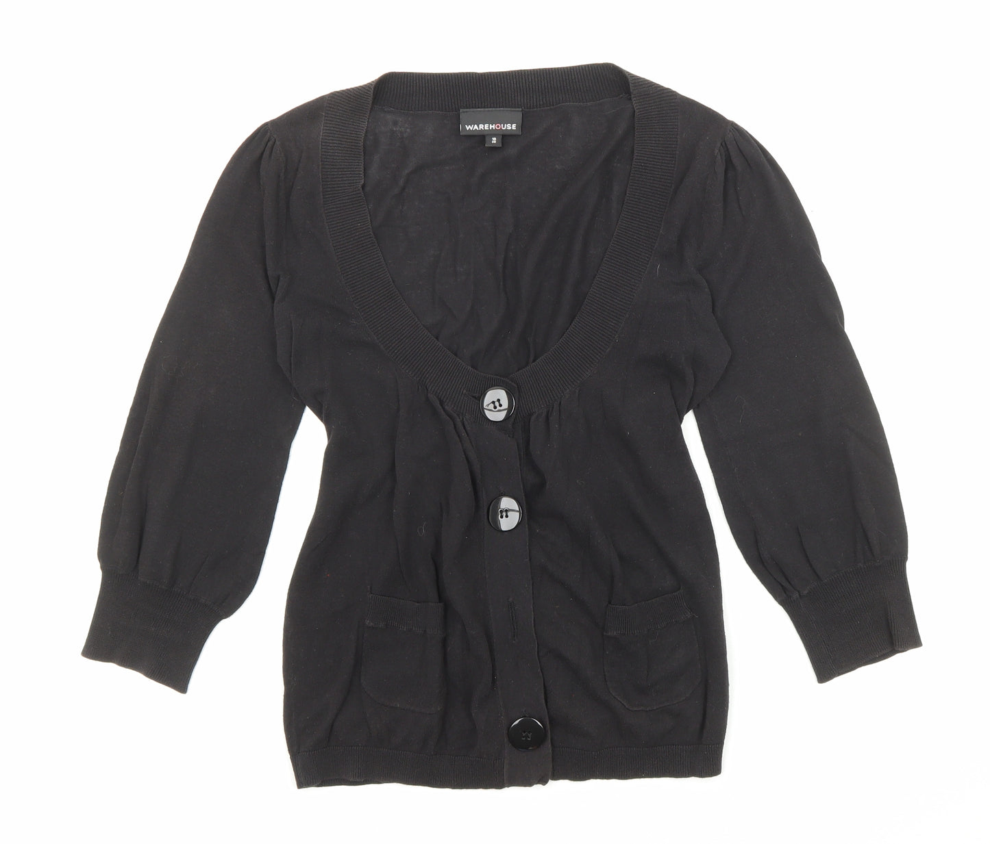 Warehouse Womens Black V-Neck Cotton Cardigan Jumper Size 10