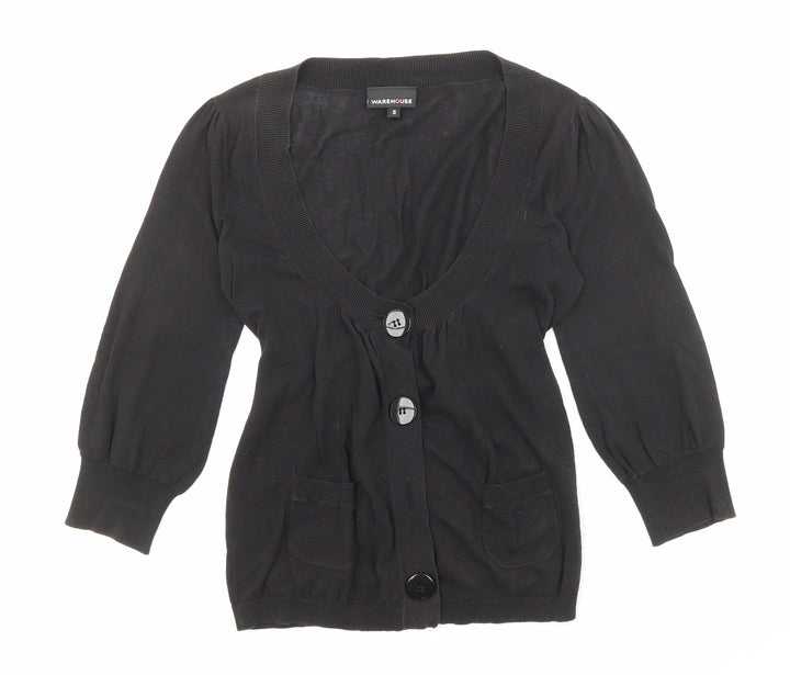 Warehouse Womens Black V-Neck Cotton Cardigan Jumper Size 10
